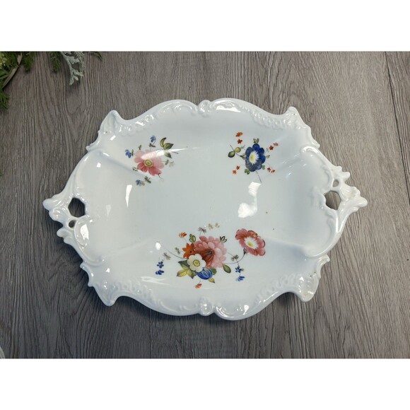Vintage Porcelain Serving Dish Plate White With Floral Design Pattern - Picture 3 of 6